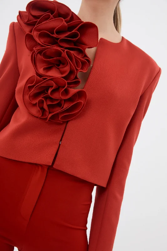 Ruffle Flower Red Blazer