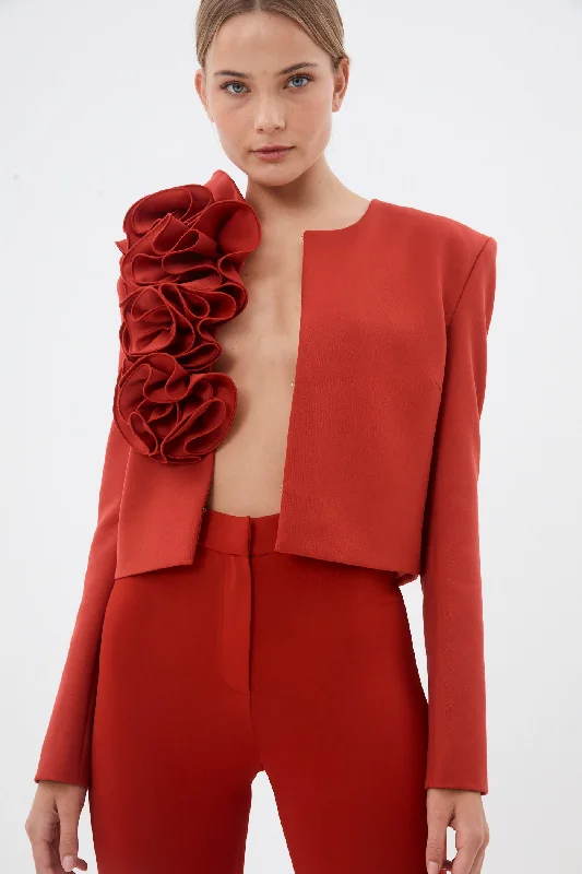 Ruffle Flower Red Blazer