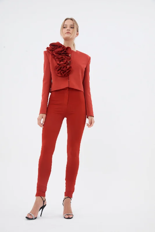 Ruffle Flower Red Blazer