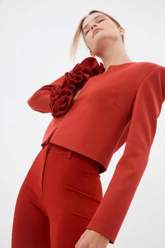 Ruffle Flower Red Blazer