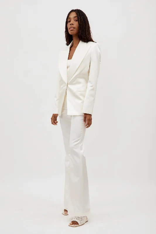 Single Button Wool White Blazer