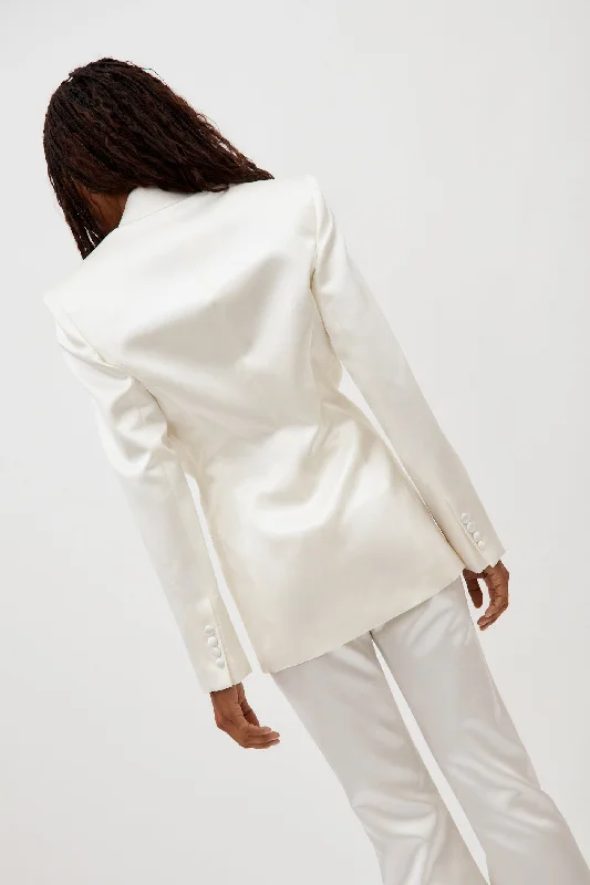 Single Button Wool White Blazer