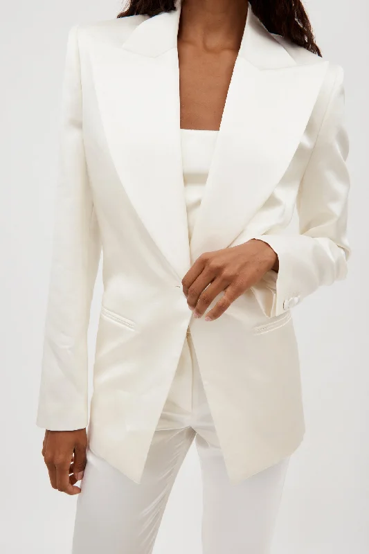 Single Button Wool White Blazer