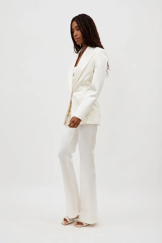 Single Button Wool White Blazer