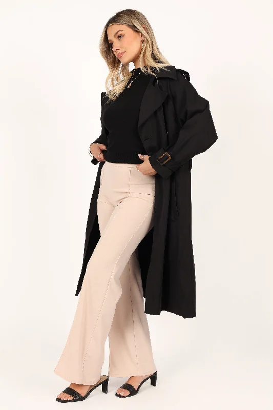 Trina Button Front Trench Coat - Black