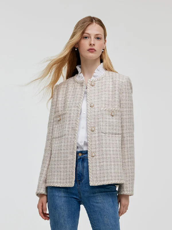 Wool Blend Tweed Single-Breasted Women Jacket