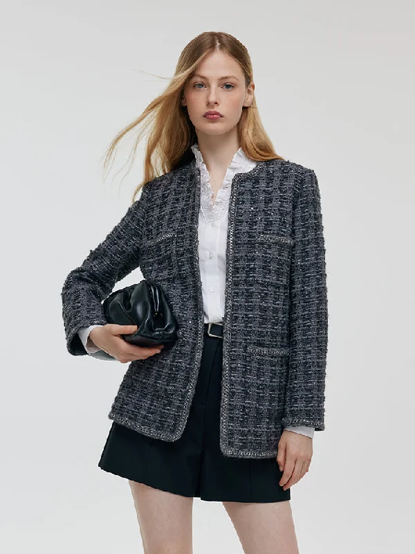 Wool Sequins Tweed Women Jacket