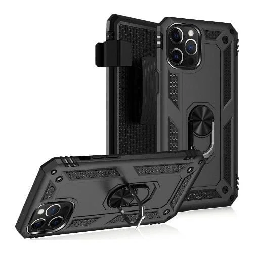 Raider Series Black Kickstand Case with Belt Clip - iPhone 12 and iPhone 12 Pro