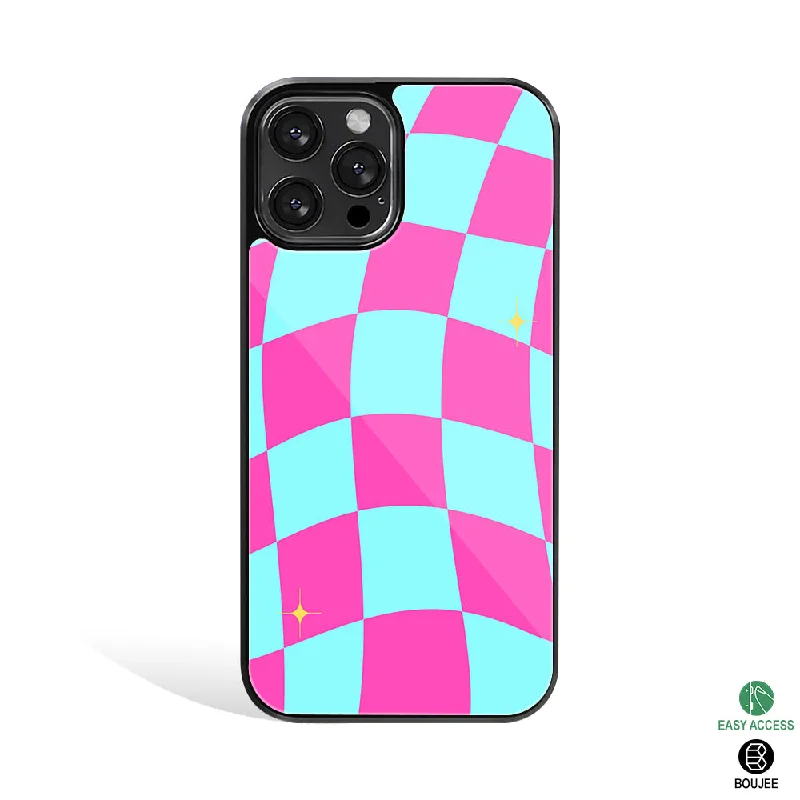 Trippy Blue Pink Checkers Phone Cover | Glass Case