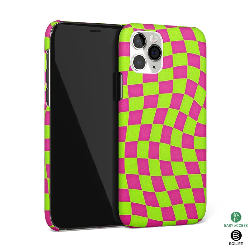 Trippy Green Pink Checkers Phone Cover | Matte Case