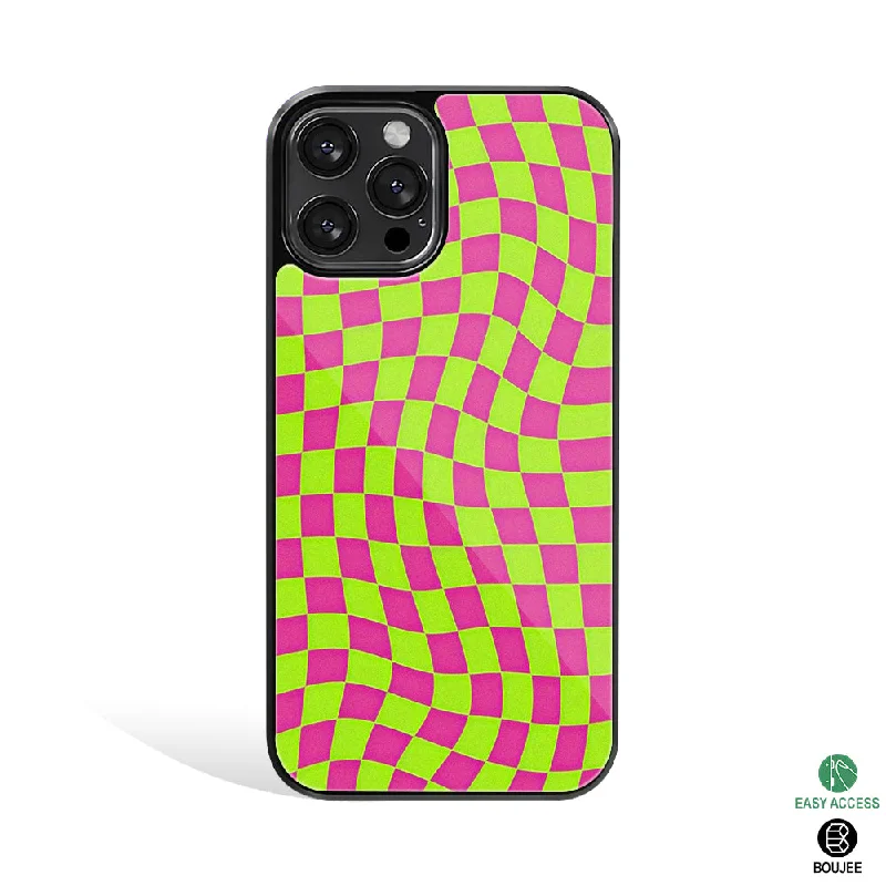 Trippy Green Pink Checkers Phone Cover | Glass Case