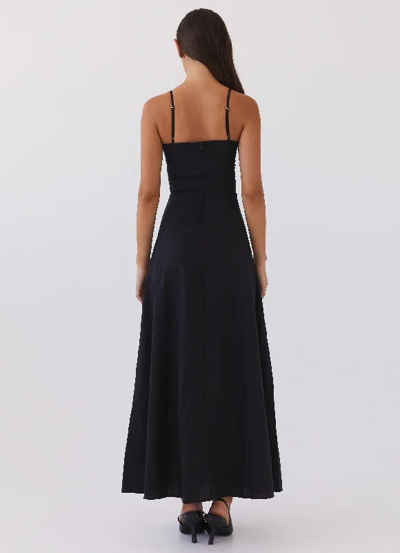 Angelina Linen Maxi Dress - Black