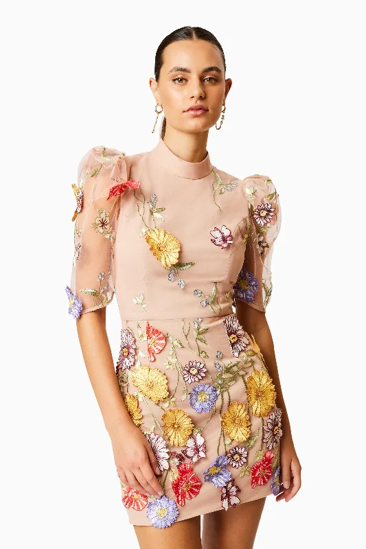 Budding Puff Sleeve Mini Dress In Multi