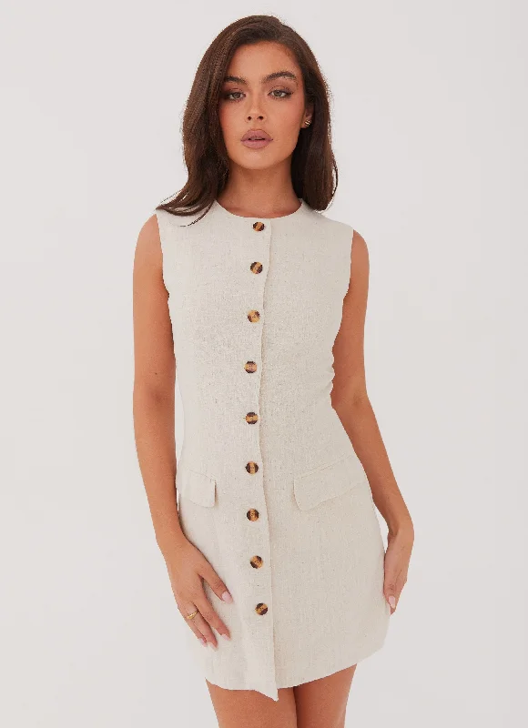 Castello Fiore Linen Mini Dress - Oatmeal