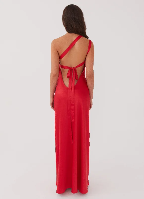 Delancy One Shoulder Maxi Dress - Rouge Red