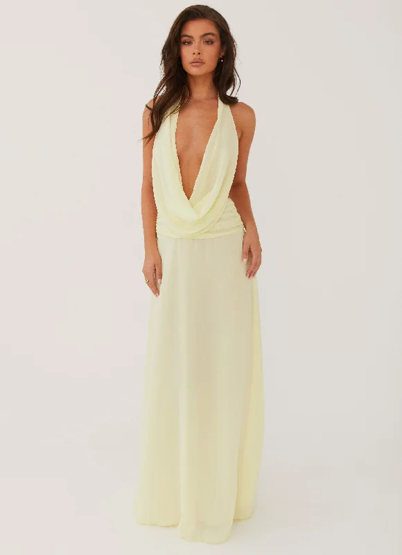 Elysia Chiffon Maxi Dress - Lemon