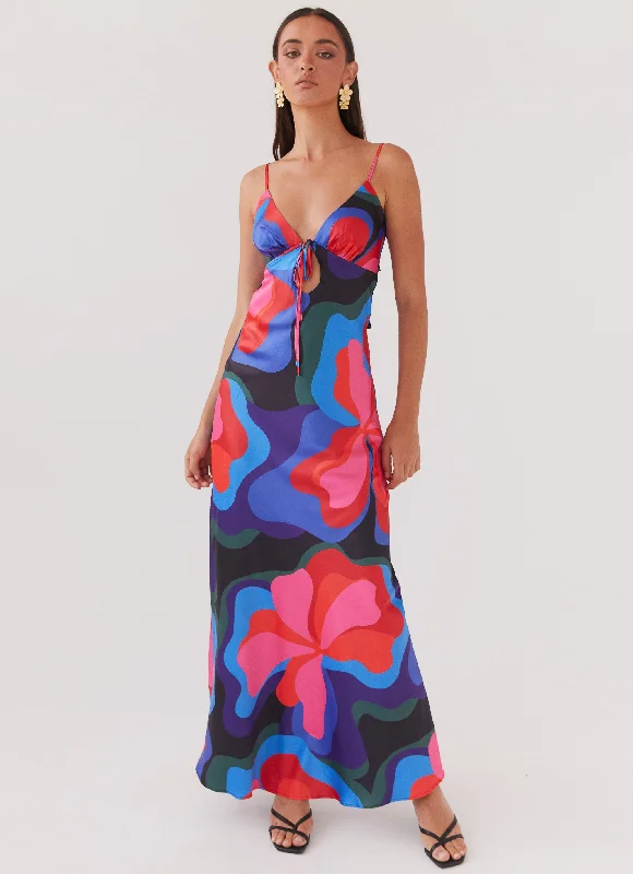 Flora Satin Maxi Dress - Floral Fantasy