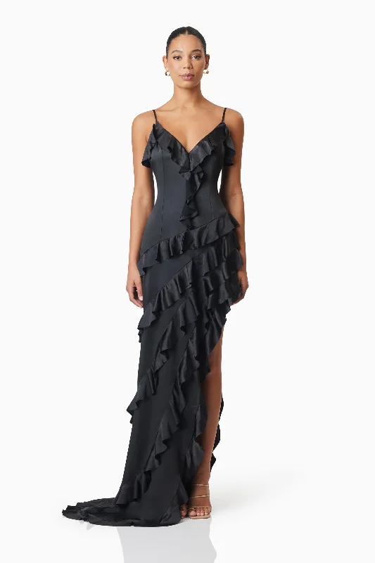 Kyla Asymmetrical Maxi Dress In Black