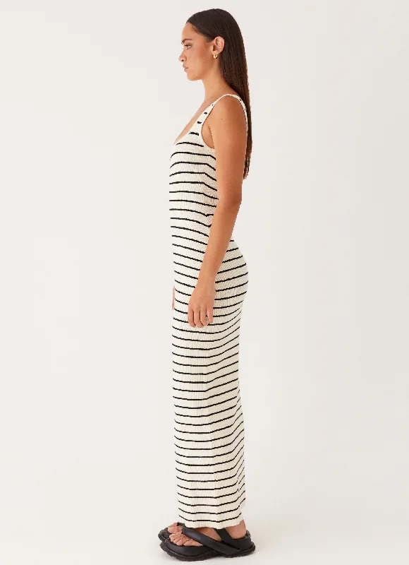 Lianna Stripe Maxi Dress - Ivory Black Stripe