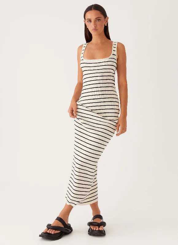 Lianna Stripe Maxi Dress - Ivory Black Stripe