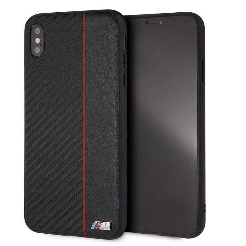 Official BMW iPhone XS MAX Red Stripe PU Carbon Hard Case Black