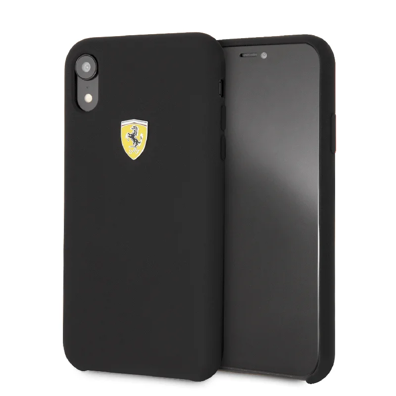 Official Ferrari Smooth Silicone Heritage Black Case For iPhone XR