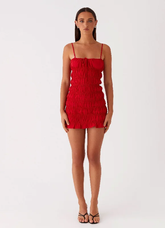 Part Timer Ruched Mini Dress - Red