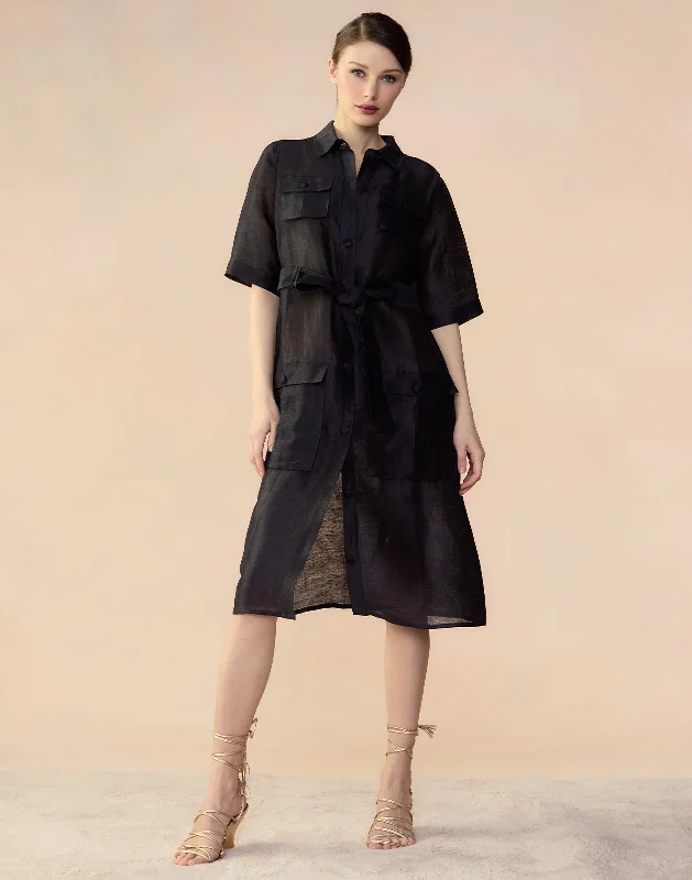 Lisbon Silk Linen Shirt Dress