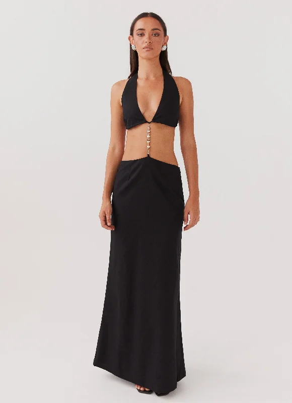 Swaying Palms Maxi Dress - Black