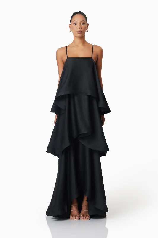 Tilly Tiered Maxi Dress in Black