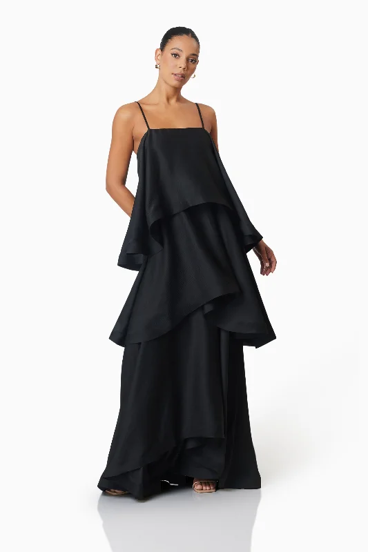 Tilly Tiered Maxi Dress in Black