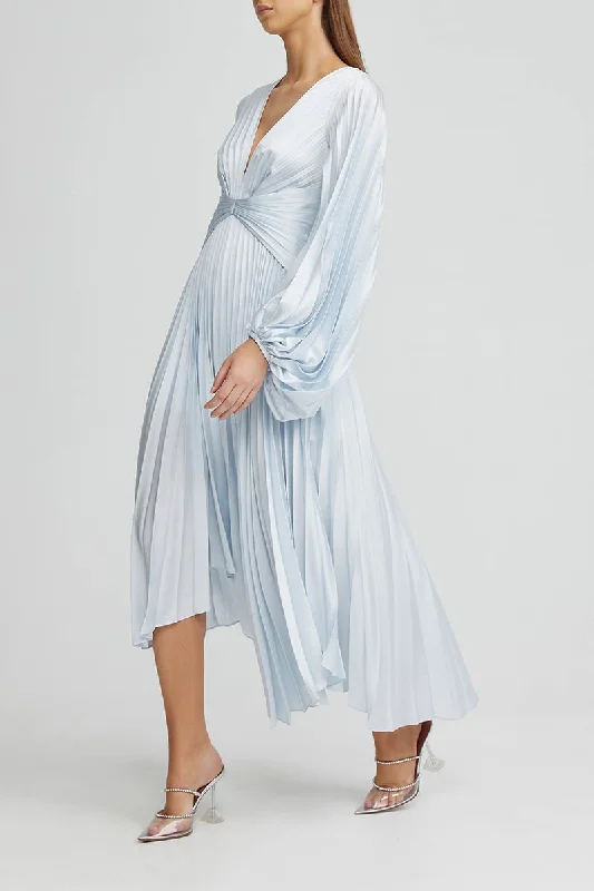 Acler Palms Pleat Dress - Sky Blue