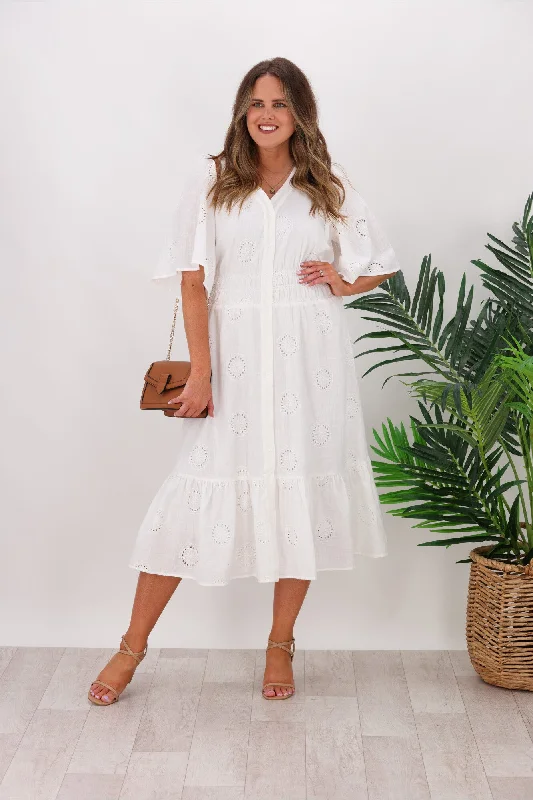 Betty Basics Broderie Dress White