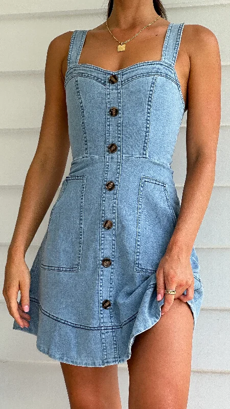 Damalis Mini Dress - Mid Blue Denim