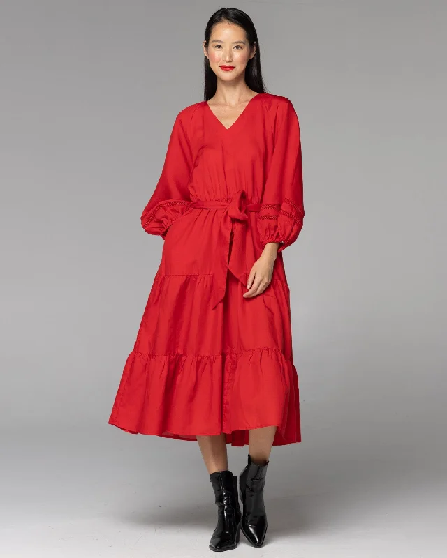 Fate Faraway Tiered Midi Dress Cherry Red