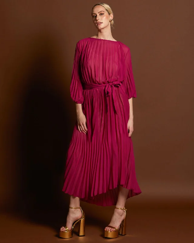 Fate Jolene Pleated Maxi Dress Magenta