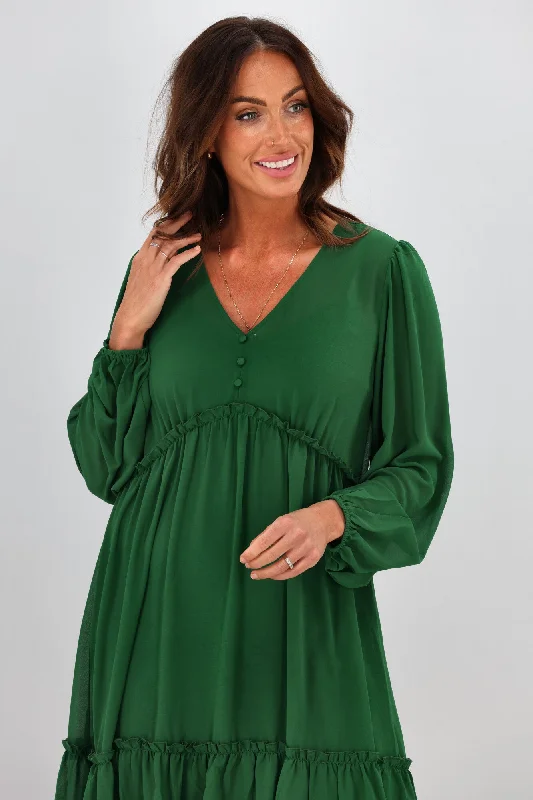 Gloss by Shine On Martha Ruffle Dress Emerald