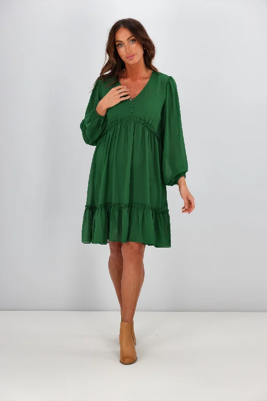 Gloss by Shine On Martha Ruffle Dress Emerald