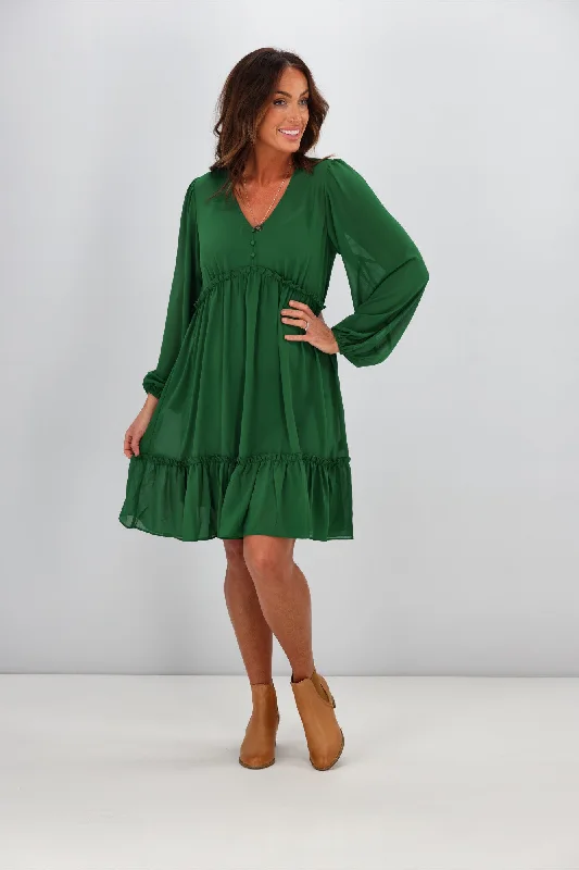 Gloss by Shine On Martha Ruffle Dress Emerald