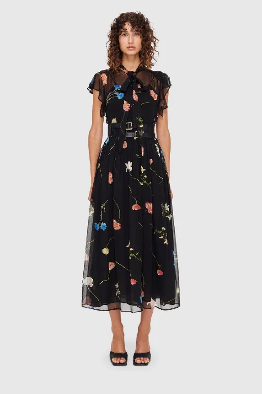 Leo Lin The Fields Flutter Sleeve Dress - Black Multi