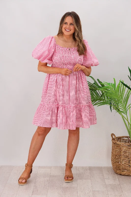 Natural Bay Layla Puff Sleeve Frill Dress Red