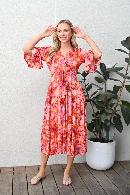 New U Collection Melanie Dress Multi Print Red