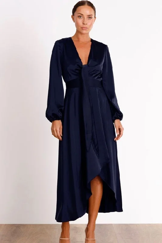 Pasduchas Cherish Tie Midi Dress - Navy