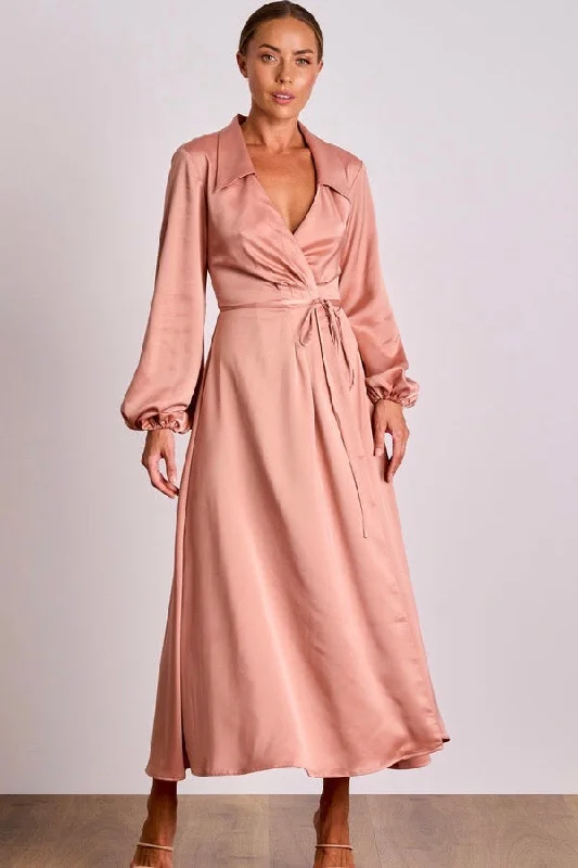 Pasduchas Mara Wrap Midi Dress - Nude