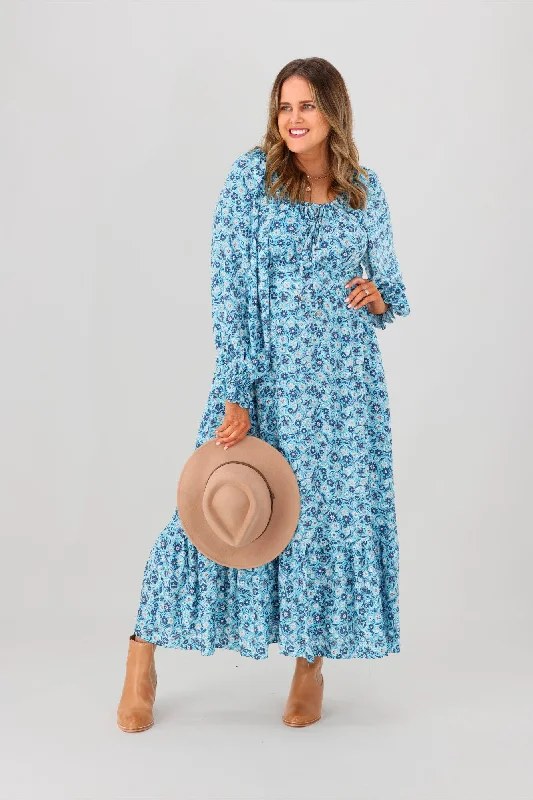 Salty Bright Meredith Maxi Dress Blue Print