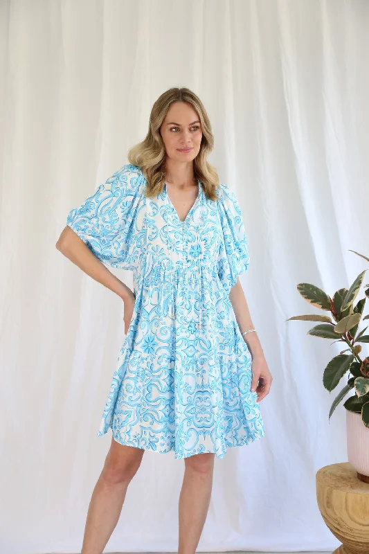 Salty Bright Tiffany Blue Floral Mini Dress