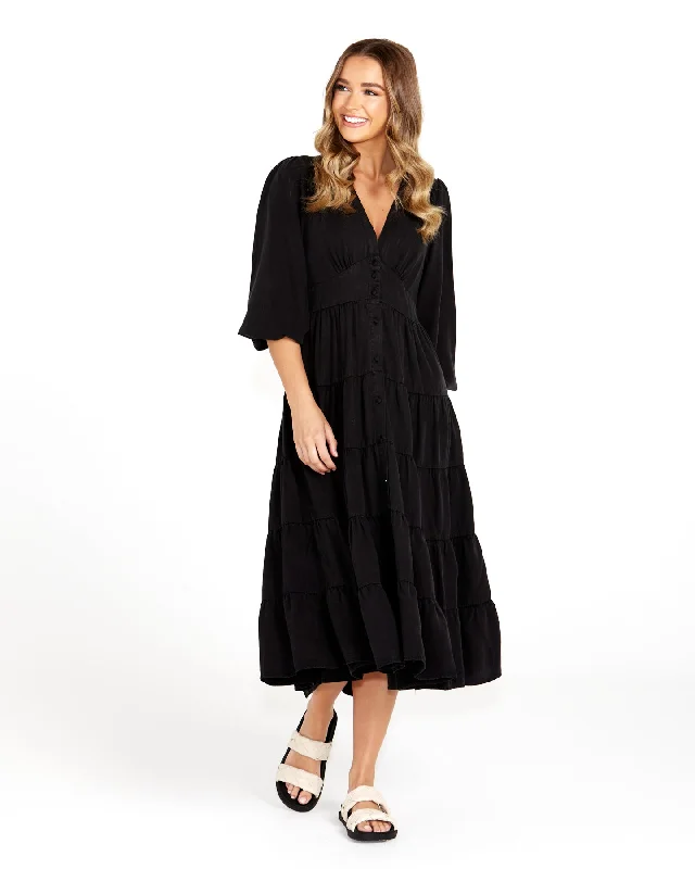 Sass Charity Tiered Midi Dress Black