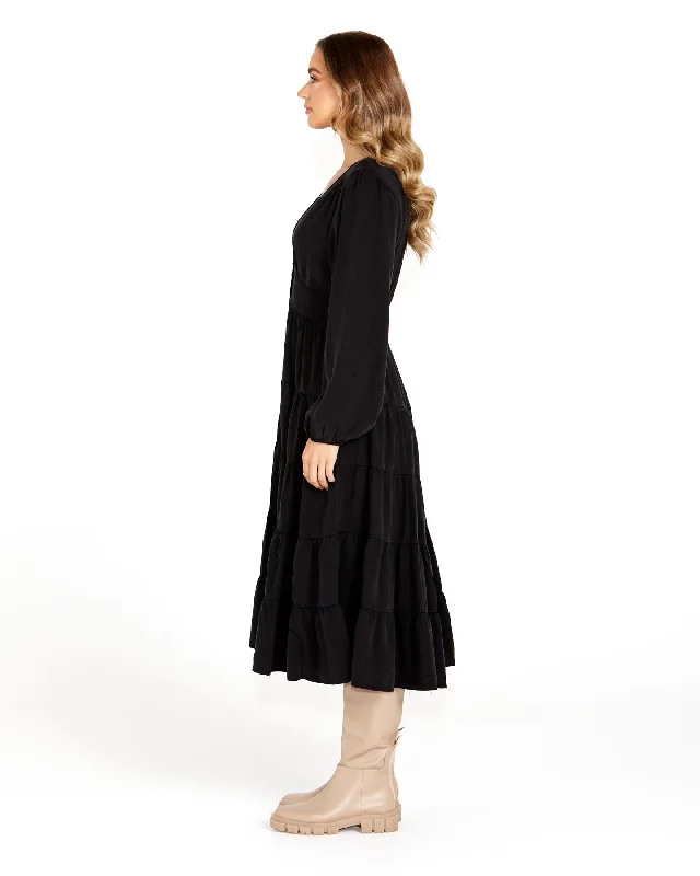 Sass Charity Tiered Midi Dress Black