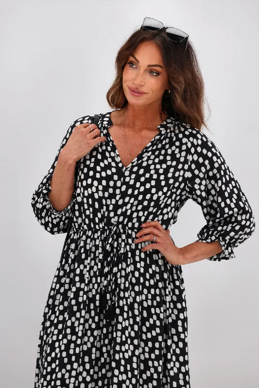 Sunday Boho Taryn Dress Black White Spot