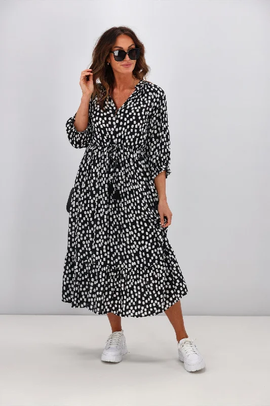 Sunday Boho Taryn Dress Black White Spot